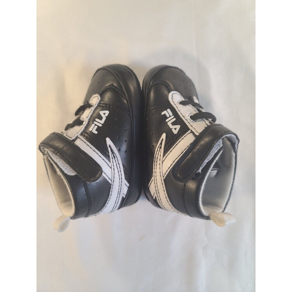 Fila Baby Boys Black White High Top Sneaker Crib Shoes with Strap